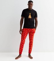 New Look Black Jogger Pyjama Set with Christmas Pizza Print